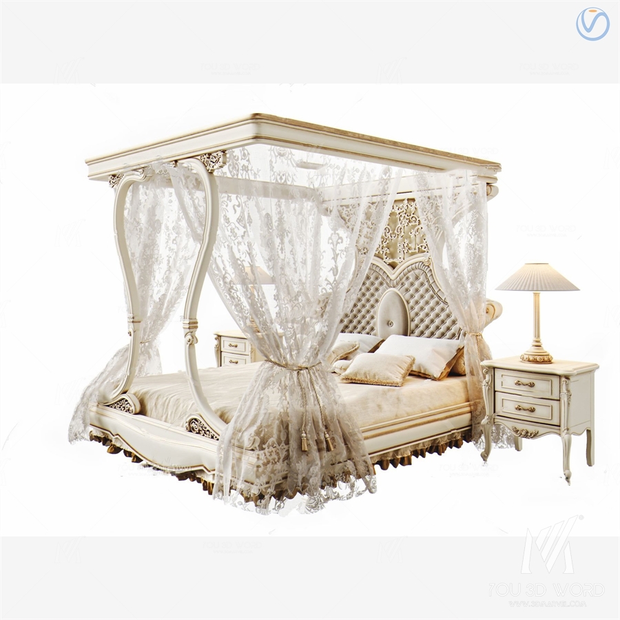 European light luxury double bed 3d model